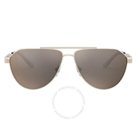 Versace Light Brown Mirrored Dark Gold Pilot Men's Sunglasses 